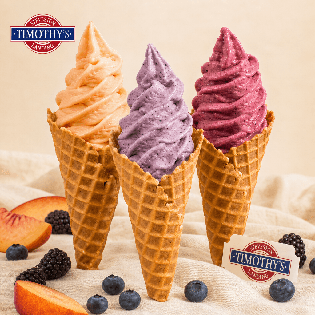 Timothy's trio of soft-serve cones with fresh fruit